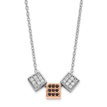 Sterling Silver Rhodium & Rose-tone w/ Black Onyx & CZ Cube Necklace