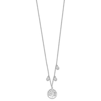 Sterling Silver Rhodium-plated CZ with Tree with 1in ext. Necklace — alternate view