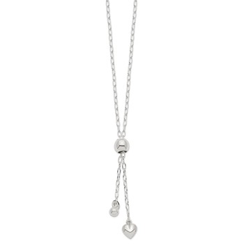 Sterling Silver 2mm Long Cable Link Heart Adjustable Necklace — alternate view