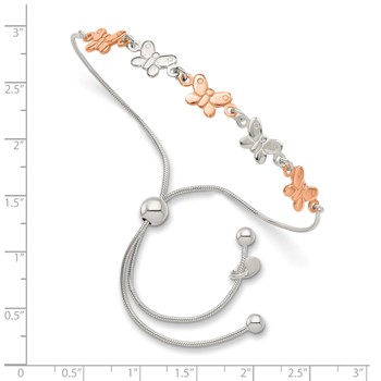 Sterling Silver w/Rose-tone Butterfly Adjustable Bracelet — alternate view