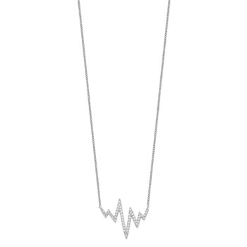 Sterling Silver Rhodium-plated CZ Heartbeat Necklace — alternate view