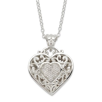Sterling Silver Rhodium-plated Polished CZ Heart Necklace