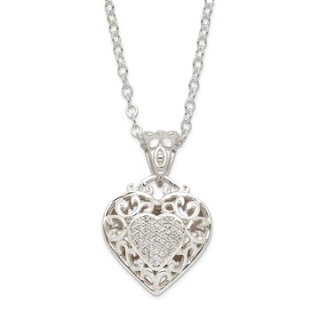 Sterling Silver Rhodium-plated CZ Heart Necklace