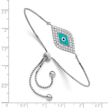Sterling Silver Rhodium-plated CZ Blue Enamel Eye Adjustable Bracelet — alternate view