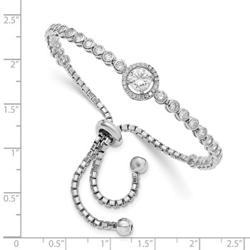 Sterling Silver Rhodium-plated CZ Adjustable Bracelet — alternate view