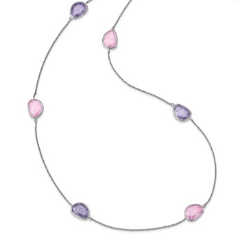 Sterling Silver Rhodium-plated Purple/Pink Ice CZ 9-Station Necklace — alternate view