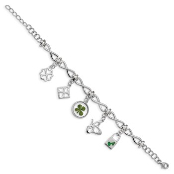 Sterling Silver Plat. Plated Clover Epoxy Enamel w/1.5 ext. Bracelet — alternate view