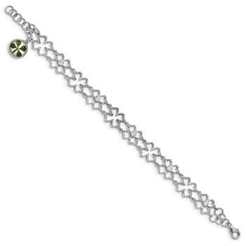 Sterling Silver Plat. Plated Clover Epoxy & Shell CZ .5 ext. Bracelet — alternate view