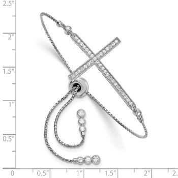 Sterling Silver Rhodium-plated CZ Polished Adjustable Cross Bracelet — alternate view