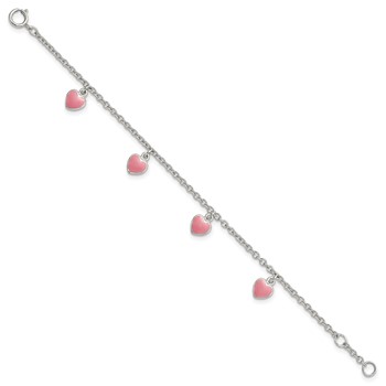 Sterling Silver Rhod-pltd Childs Enamel Hearts 5.5in w/.5in ext Bracelet — alternate view