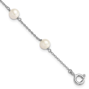 Sterling Silver Rhodium-plated 5-5.5mm White Semi-Round Freshwater Cultured Pearl 3-Station Children's 4 inch Bracelet