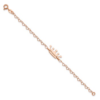 Sterling Silver Rose-tone Princess Crown Heart Link Children's Bracelet — alternate view