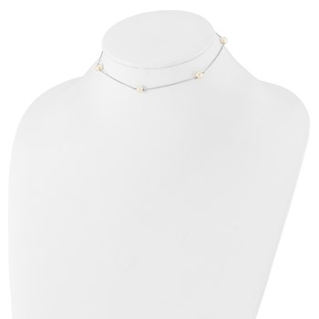 Sterling Silver Rhodium-plated 5-5.5mm White Semi-Round Freshwater Cultured Pearl 5-Station Children's 12 inch Necklace — alternate view