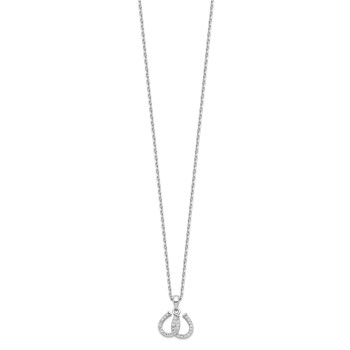 Sterling Silver Rhodium-plated CZ Double Horseshoe Necklace — alternate view