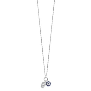 Sterling Silver Rhod-plated CZ Eye and Hamsa Charm Necklace — alternate view