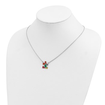 Sterling Silver Rhod-plated Enameled Autism Puzzle Piece Necklace — alternate view