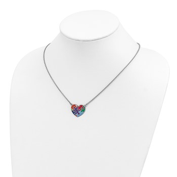 Sterling Silver Rhod-plated Enameled Autism Heart Necklace — alternate view