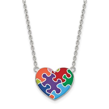 Sterling Silver Rhod-plated Enameled Autism Heart Necklace