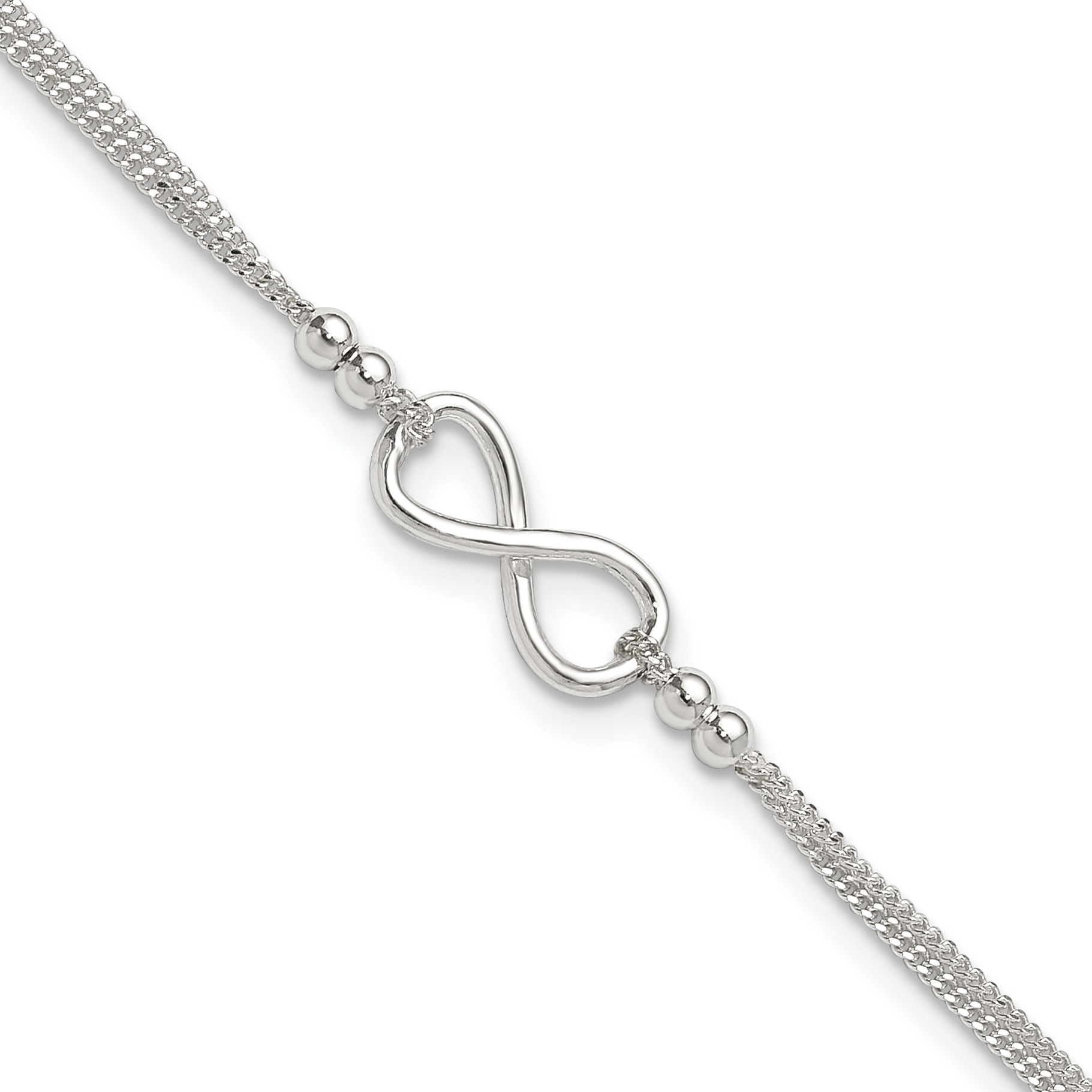 Sterling Silver 2-Strand Infinity 10 inch Plus 1 inch Extender - Total 11 inch Anklet