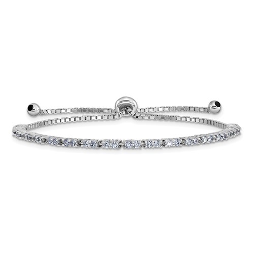 Sterling Silver Rhod-plated June Light Purple CZ Adjustable Bracelet