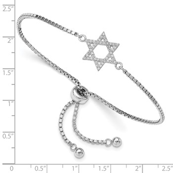 Sterling Silver Rhodium-plated CZ Star of David Adjustable Bracelet — alternate view