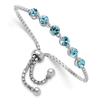 Sterling Silver Rhodium-plated Blue Crystal Adjustable Bracelet