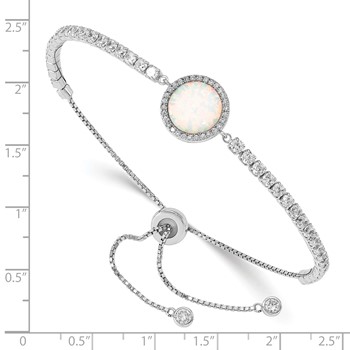 Sterling Silver RH-plated Created Opal and CZ Adjustable Bracelet — alternate view