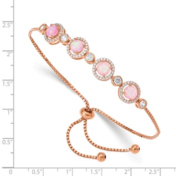 Sterling Silver Rose-tone Created Opal and CZ Adjustable Bracelet — alternate view