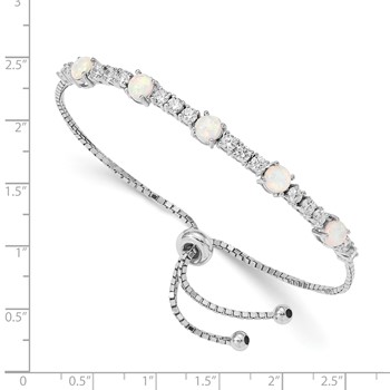 Sterling Silver RH-plated Created Opal and CZ Adjustable Bracelet — alternate view