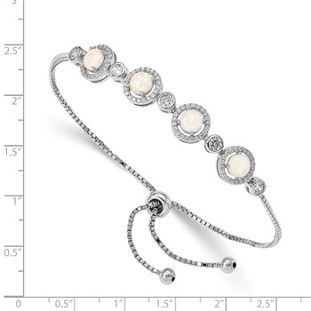 Sterling Silver RH-plated Created Opal and CZ Adjustable Bracelet — alternate view