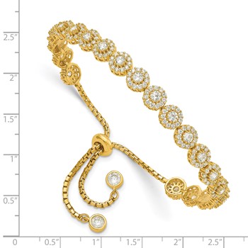 Sterling Silver Gold-tone CZ Halo Adjustable Bracelet — alternate view