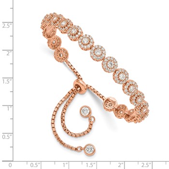 Sterling Silver Rose-tone CZ Halo Adjustable Bracelet — alternate view