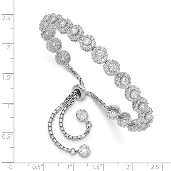 Sterling Silver Rhodium-plated CZ Halo Adjustable Bracelet — alternate view