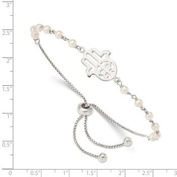 Sterling Silver Hamsa w/ Simulated Pearl Adjustable Bracelet — alternate view