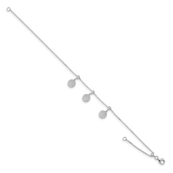 Sterling Silver Rhodium-plated CZ Circle Dangle 8.5in Adjustable Bracelet — alternate view