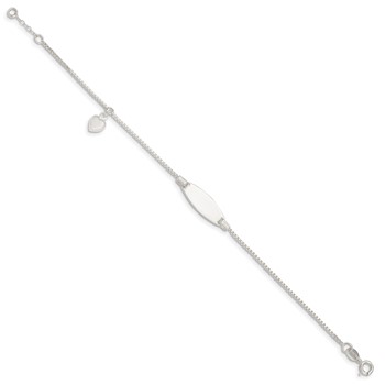 Sterling Silver w/Puffed Heart Charm 6in Plus .5in ext ID Bracelet — alternate view