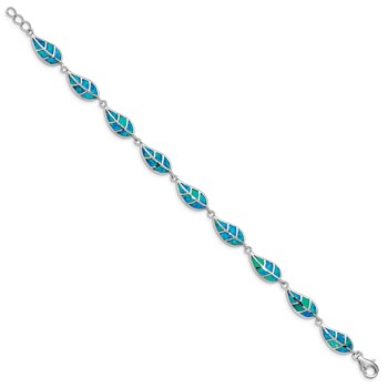 Sterling Silver Rhodium-plated Lab Created Opal Inlay Leaf Bracelet — alternate view