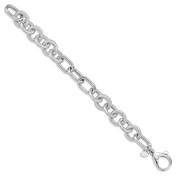Sterling Silver Rhodium Plated Polished Textured Fancy Link Bracelet — alternate view