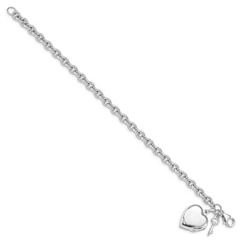 Sterling Silver Rhodium-plated Puffed Heart Locket & Key Bracelet — alternate view