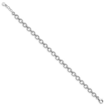 Sterling Silver Rhodium-plated CZ Cable Link w/.5in ext Bracelet — alternate view