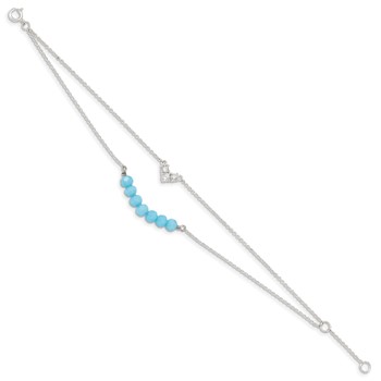 Sterling Silver CZ and Blue Glass Beads w/ 1in ext. Bracelet — alternate view