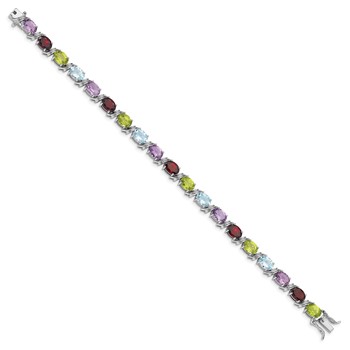Sterling Silver Rhodium-plated Oval Multi-gemstone Bracelet — alternate view