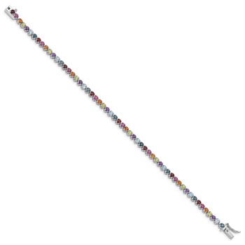 Sterling Silver Rhodium-plated Multi-gemstone Tennis Bracelet — alternate view