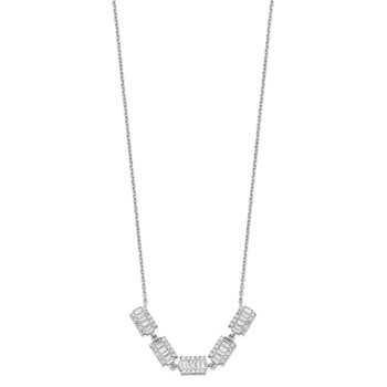 Sterling Silver Rhodium-plated Baguette CZ Bars w/ 1in ext. Necklace — alternate view