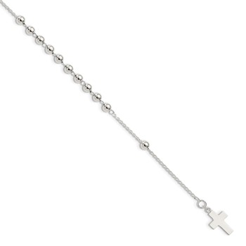 Sterling Silver Beaded Cross Bracelet