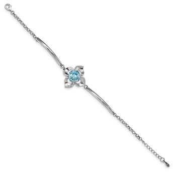 Sterling Silver RH-plated Clear/Blue Crystal Flower w/1in ext Bracelet — alternate view