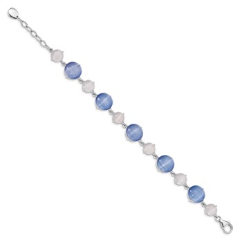 Sterling Silver RH-plated Created Blue Cats Eye w/ 1in ext Bracelet — alternate view