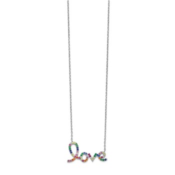 Prizma Sterling Silver Rhodium-plated 16 inch Colorful CZ LOVE Necklace with 2 inch Extender — alternate view
