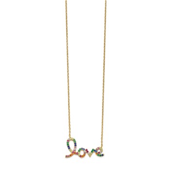 Prizma Sterling Silver Gold-tone 14K Flash Gold-plated 16 inch Colorful CZ LOVE Necklace with 2 inch Extender — alternate view