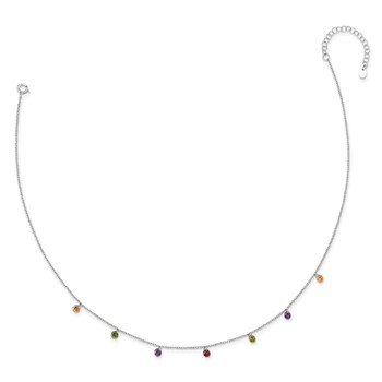 Prizma Sterling Silver Rhodium Plated 16 inch Dangling Colorful CZ Necklace with 2 inch Extender — alternate view